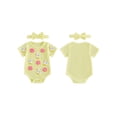 thumbnail image 2 of BemeyourBBs Newborn Baby Girl Duck Outfit Infant Baby Girl Summer Clothes Bubble Romper Cute 3D Crochet Duck Flower Embroidery Short Sleeve Bodysuit Playsuit and Headband Set, 2 of 7