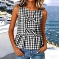 thumbnail image 6 of ZVNAΖH Women's Gingham Check Sleeveless Peplum Top, Crew Neck Bow Front Casual Blouse, S-2XL, 6 of 8