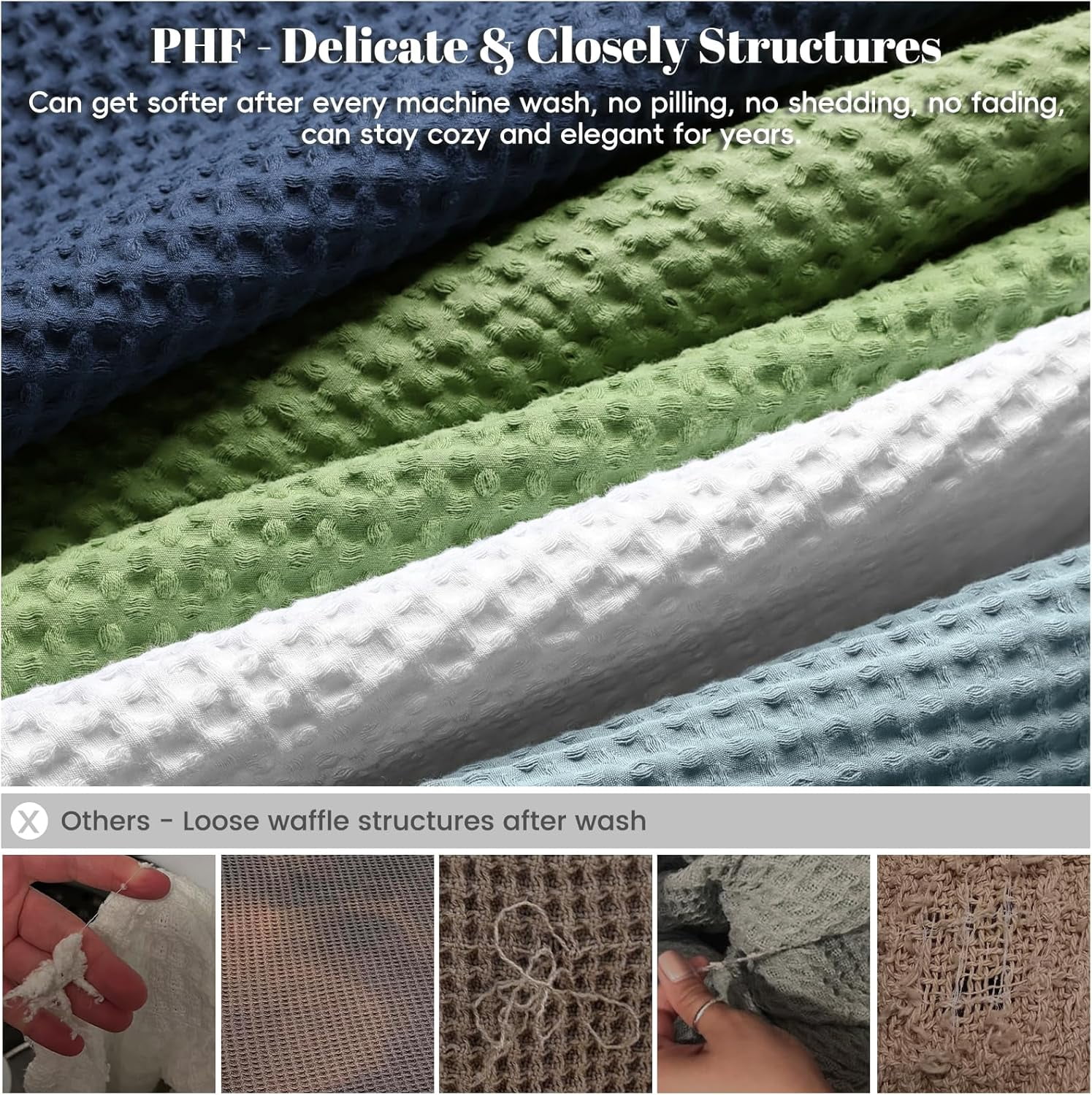 PHF Cotton Waffle Weave Blanket King Size for Bed, Lightweight Breathable Blanket for Couch, Home Decor Gift, White, 104"x 90"