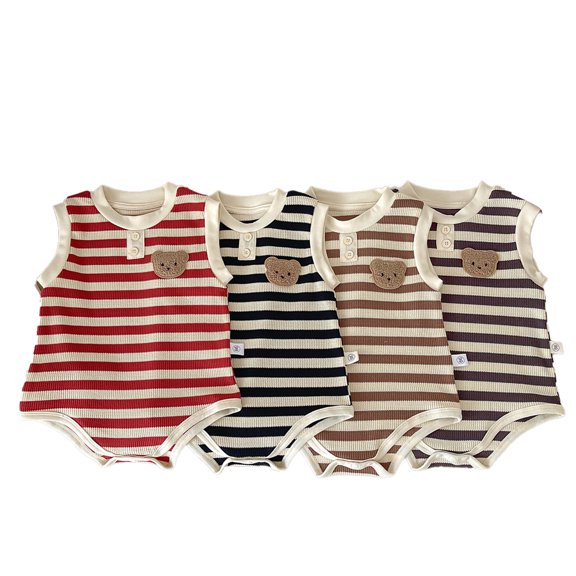 LYMAYTER Newborn Baby Boys Girls Striped Soft Sleeveless Jumpsuit Infant Clothing Set 3M-24M