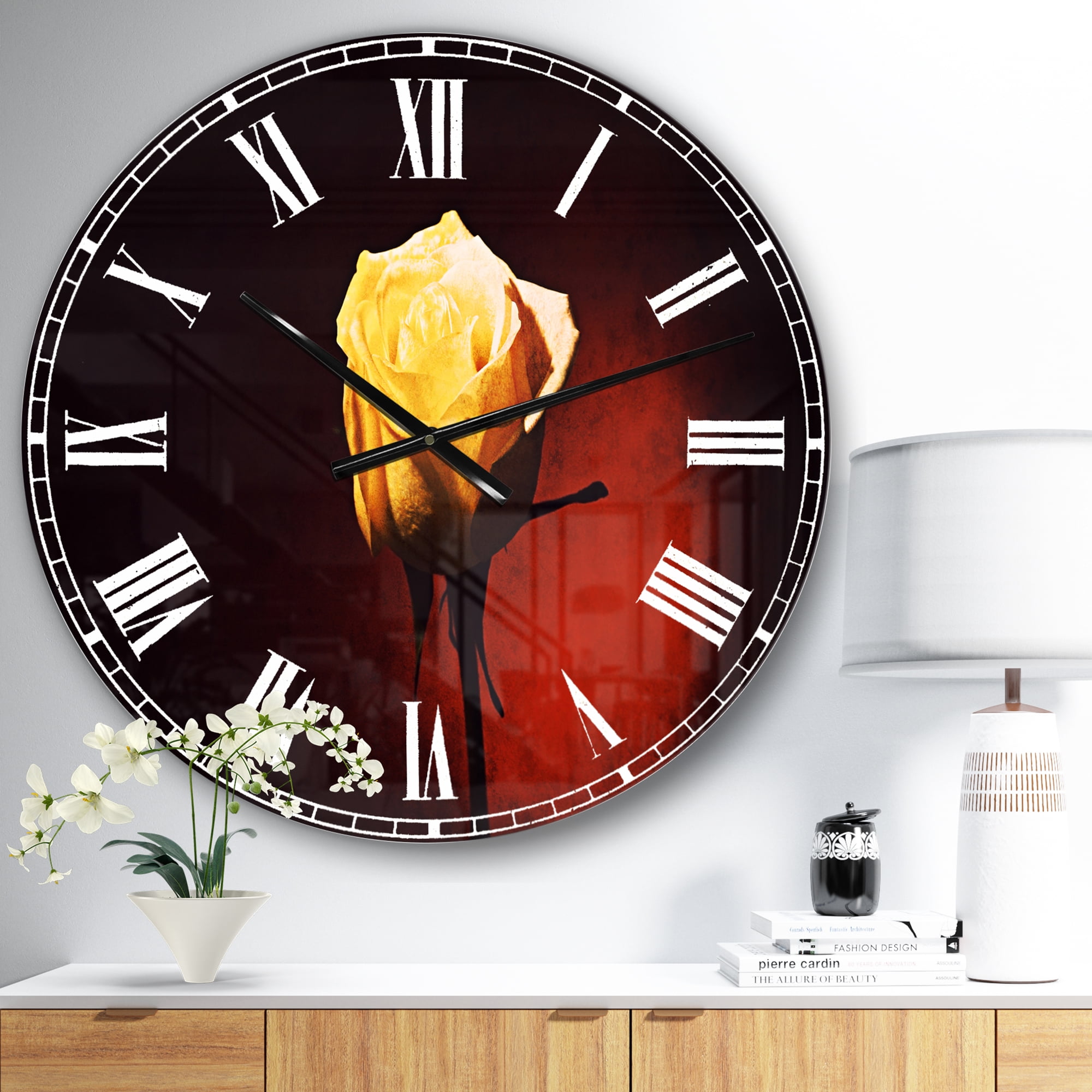 Designart 'Beautiful Yellow Colored Rose ' Modern wall clock