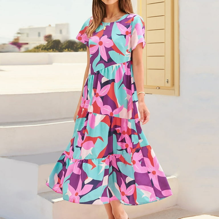 Finelylove Summer Dresses Dresses That Hide Belly Fat Crew Neck Peplum Short Sleeve Printed Pink XL - Walmart.com Finelylove Summer Dresses Dresses That Hide Belly Fat Crew Neck Peplum Short Sleeve Printed Pink XL - Walmart.com