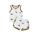 thumbnail image 1 of TSEXIEFOOFU Baby 2PCS Pants Suit, Sleeveless Sun Patterns O-Neck T-Shirt, Elastic Waistband Short Pants, Toddler Summer Wear Clothes, 1 of 8