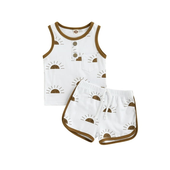 TSEXIEFOOFU Baby 2PCS Pants Suit, Sleeveless Sun Patterns O-Neck T-Shirt, Elastic Waistband Short Pants, Toddler Summer Wear Clothes