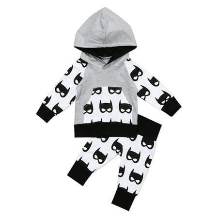 

Fashion Newborn Kids Baby Boy Hooded Tops Pants Batman Outfits Set Clothes 0-5T