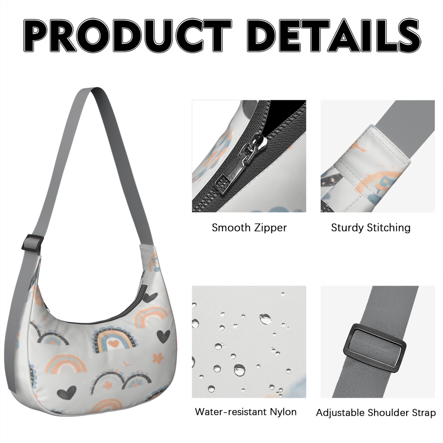 Rainbow Cartoon Sling Bag Nylon Bag for Travel Vacation Shopping Hiking Cycling Gym