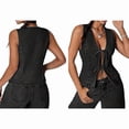 thumbnail image 3 of Chaleco Vaquero Sin Mangas con Escote en V Profundo y Lazo Frontal para Mujer Gris Negro XL, 3 of 7