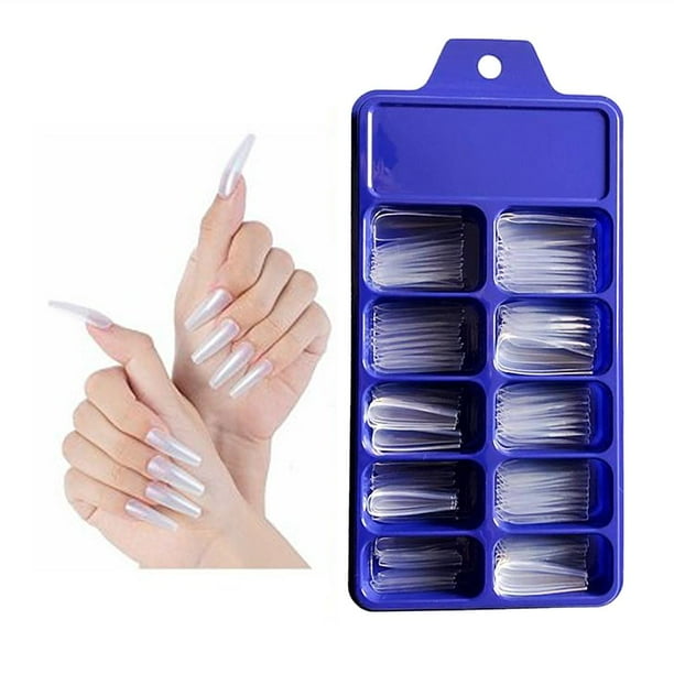 100 piezas de larga, en , ataúd, uñas postizas, color sólido, cubierta , uñas postizas, uñas postiza caja - , 19..5x1.8cm 7.56x3.74x0.71 pulgadas Transparente Yinane uñas falsas