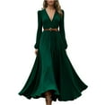 thumbnail image 2 of Women's Casual Dress Long Sleeve V-Neck Western Style Loose Fit Midi Dress for Spring Fall Daily,Army Green,L, 2 of 5