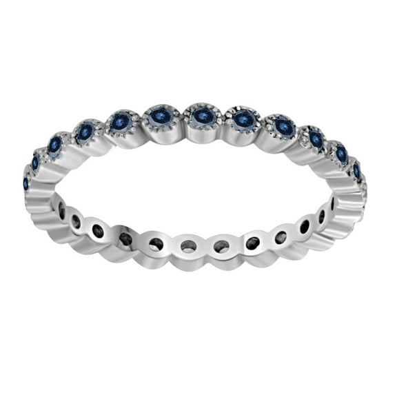 AoneJewelry 0.40 Carat Blue Diamond Eternity Band In 14K White Gold