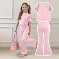 thumbnail image 4 of BVWKPCV Girls Clothes Tween Girl Outfits Trendy Short-Sleeve Top + Flared Pants Size 8-13 Years Old Pink 11-12Y, 4 of 7