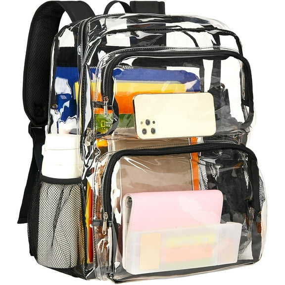 Clear Backpack Heavy Duty - Extra Large Clear Bookbag Transparent Backpacks See Through Backpack for College Work Travel Festival - Black