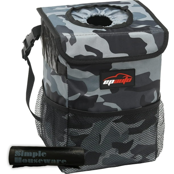 EPAuto Waterproof Car Trash Can with Lid and Storage Pockets