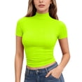 thumbnail image 2 of Hearthz Women's Mock Turtle Neck Shirt Short Sleeve Fitted Womens Basic Tops Solid Color Stretchy Slim Fit Women's Shirt Green XXXL, 2 of 6