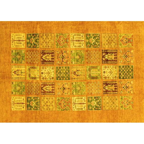 Ahgly Company Machine Washable Indoor Rectangle Abstract Yellow Modern Area Rugs, 8' x 12'