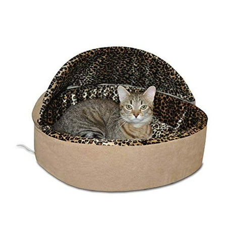 K&H PET PRODUCTS Thermo-Kitty Heated Pet Bed, Deluxe Tan/Leopard, 4W, Small (16") (3195)