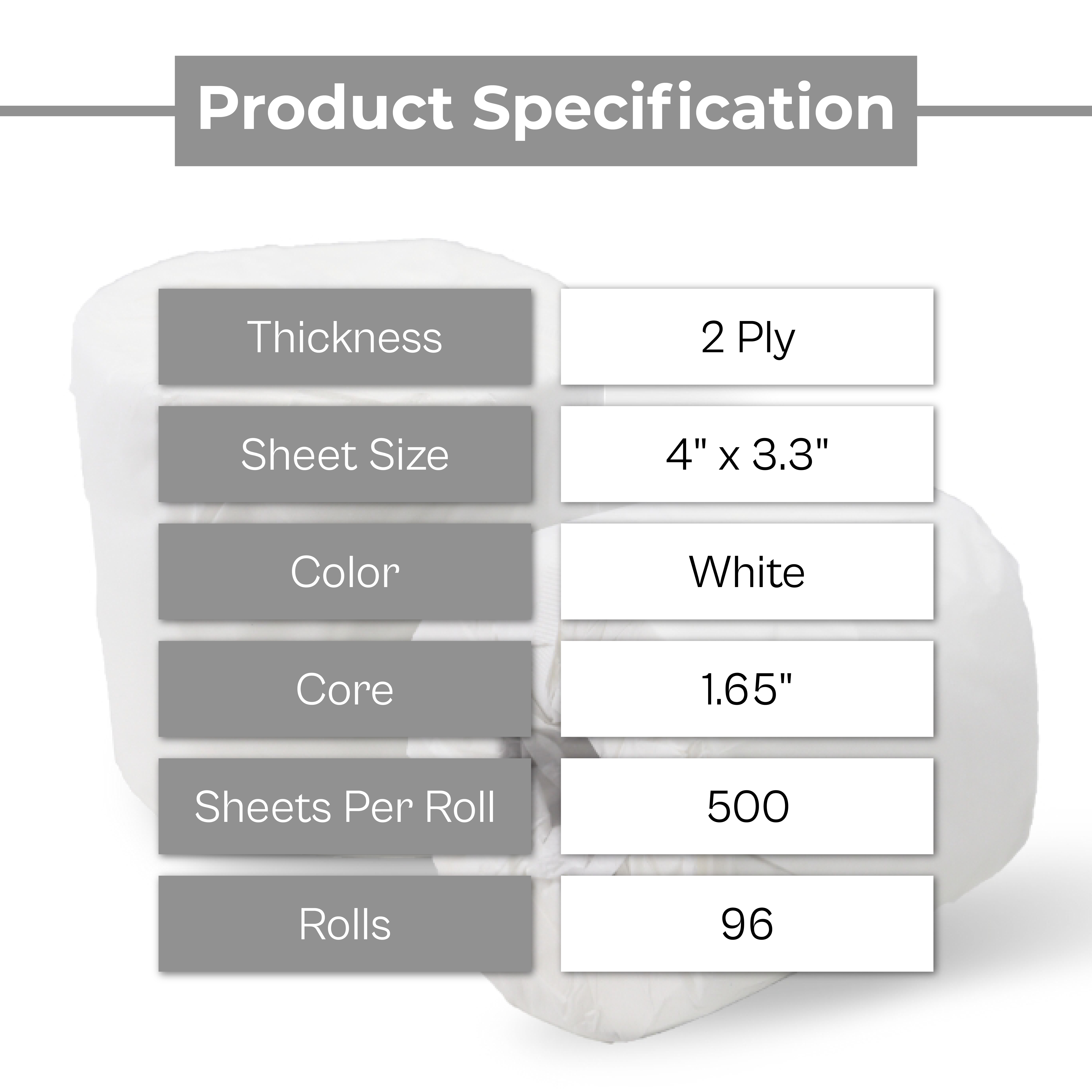 MMBM 96 Rolls of 4" x 3.3" White Recycled Toilet Paper 2 Ply Comfort and Hygiene 500 Sheets/Rolls for Households & Commercial Use