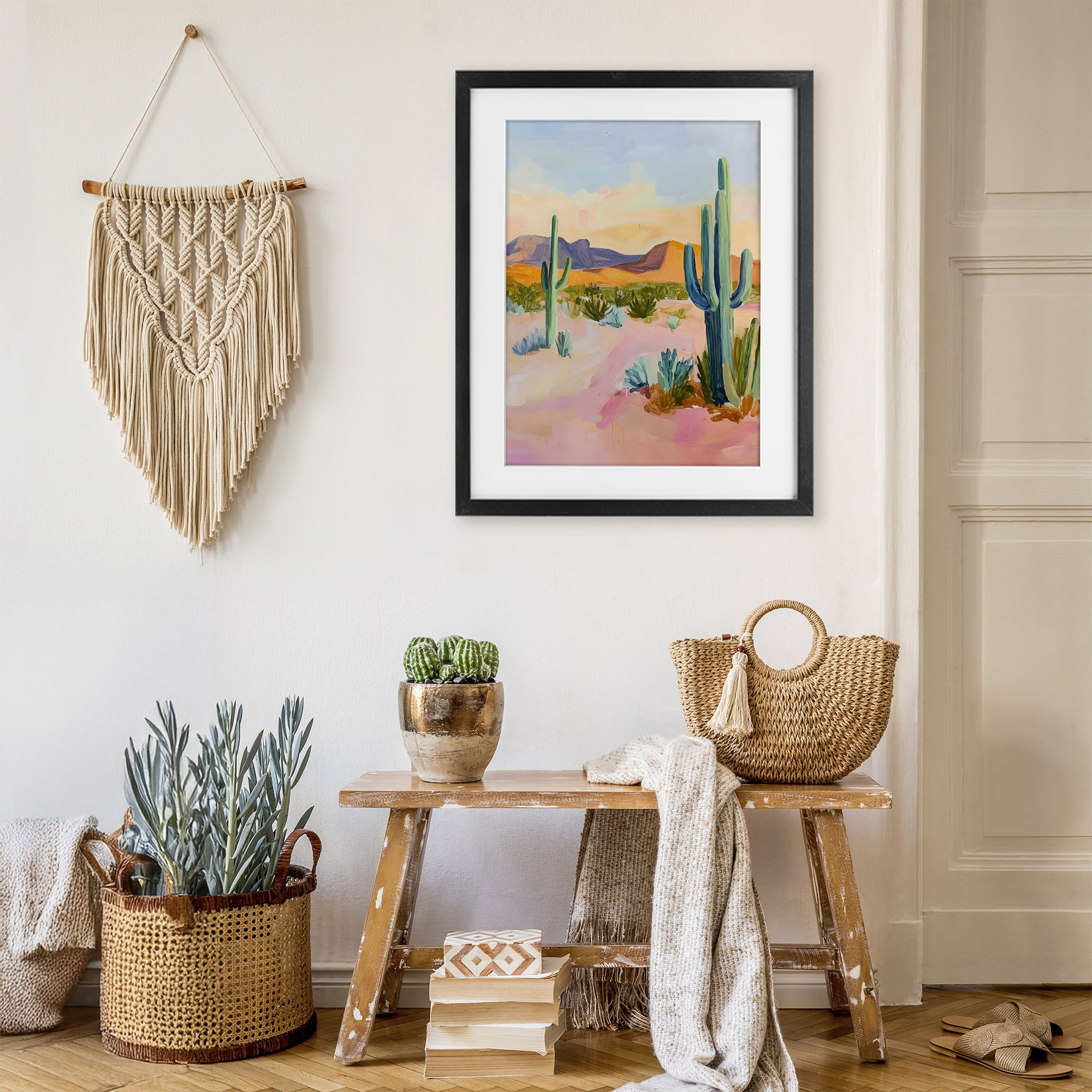 Stupell Industries Cactus Desert with Soft Sunset Black Framed Print Under Glass, design by The Prints Vibe