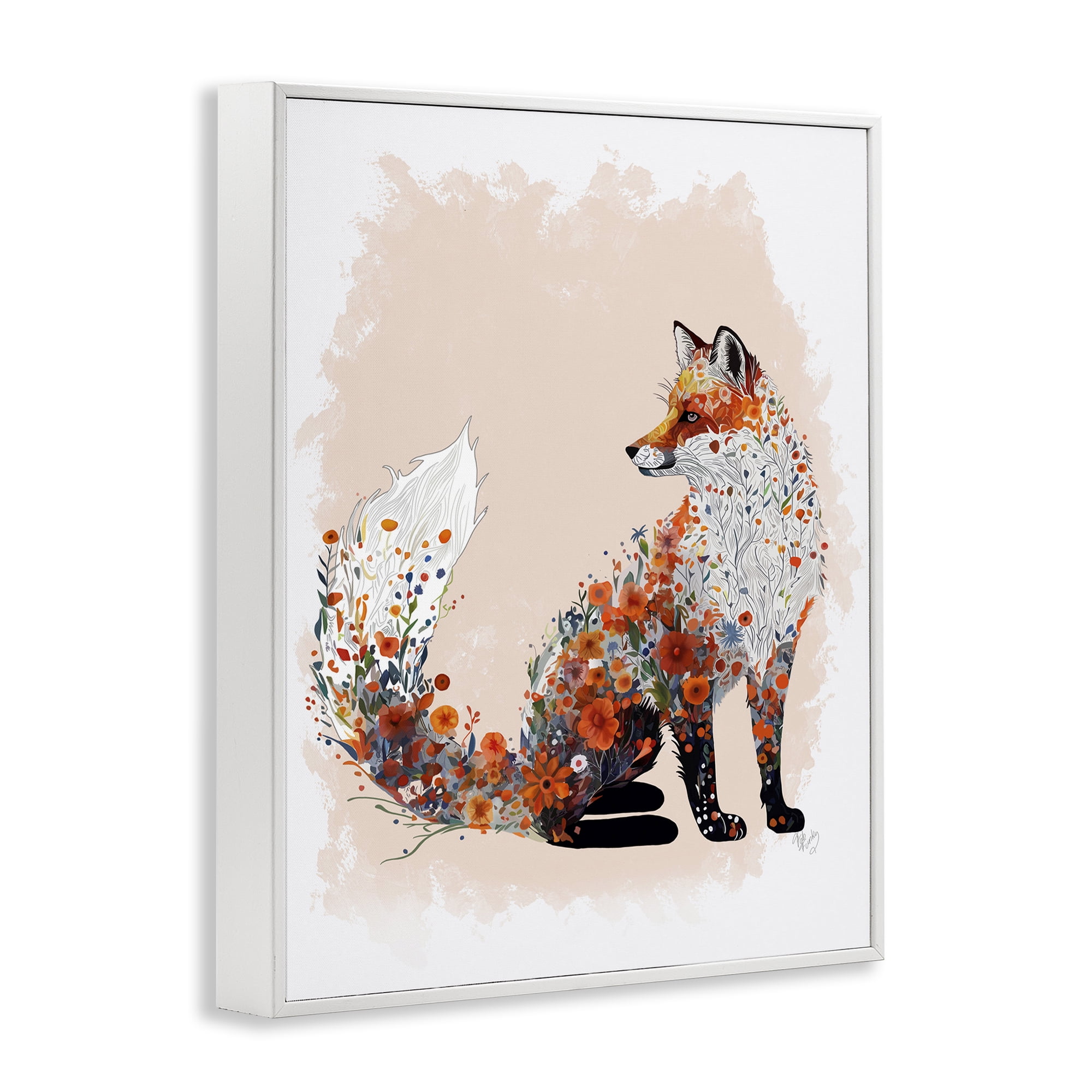 Stupell Industries Wildflower Patterned Fox Animals & Insects Painting White Framed Art Print Wall Art, 11 x 14