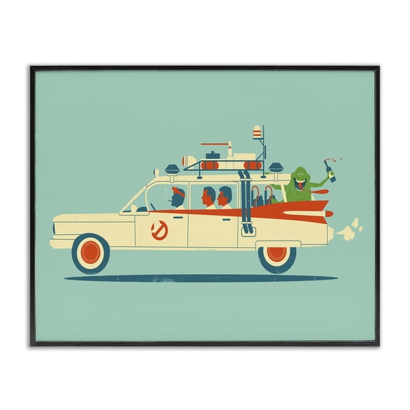Stupell Industries Mid-Century People & Monster Car Black Framed Giclee Art, 14 x 11, by Jay Fleck