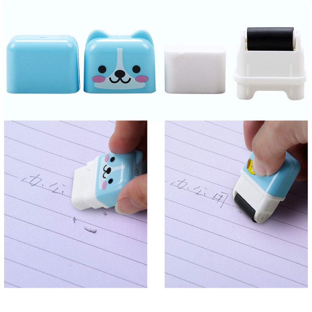 6pcs Cute Animal Pencil Eraser Cartoon Small Roller Erasers Rubber for Children 