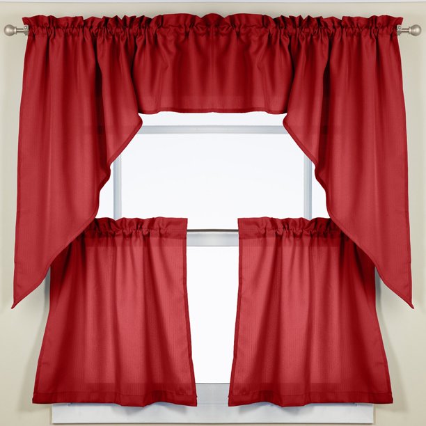 BED BATH N MORE Opaque Wine Ribcord Kitchen Curtain Pieces Tiers