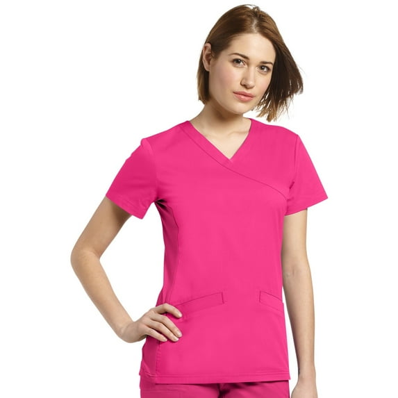 Allure by White Cross Women's Mock Wrap Knit Side Panel Solid Scrub Top
