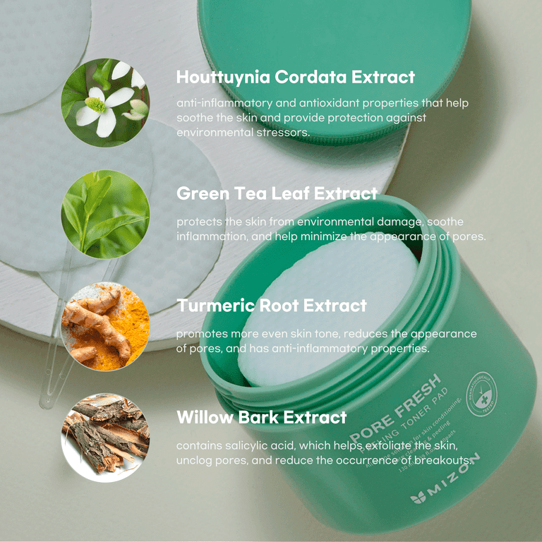 Mizon Pore Fresh Peeling Toner Pads, Tea Tree, Turmeric