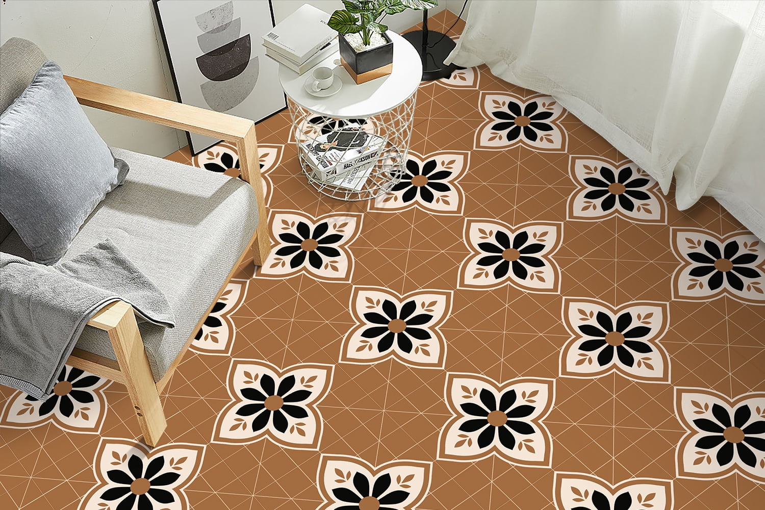DEWOO 12" x 12" Peel and Stick Floor Tile, 10 PCS Self-Adhesive DIY Vinyl Flooring for Renters, Removable and Waterproof Tile Sticker for Bathroom, Kitchen, Staircase (Vintage Brown)