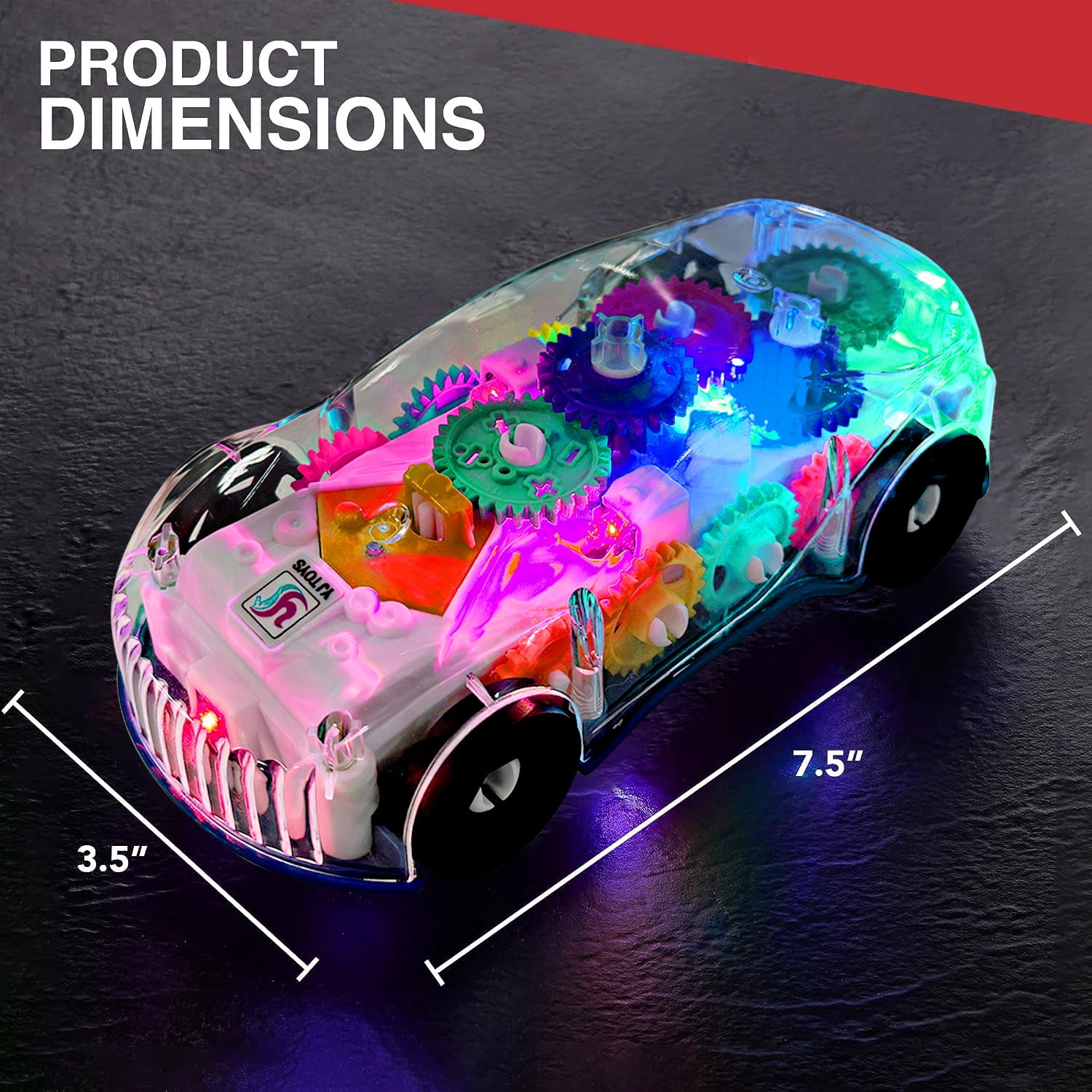 Kid Odyssey Light Up Transparent Car Toys for Kids, Bump and Go Toy Car with Colorful Moving Gears, Music, and LED Effects, Fun Educational Toy for Kids Toddlers, Great Birthday Gift Idea