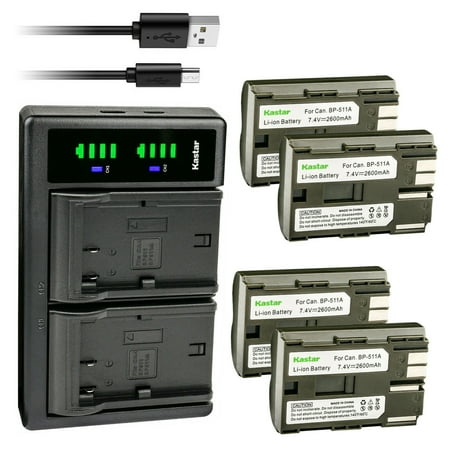 Kastar 4-Pack Battery and LTD2 USB Charger Replacement for Canon PowerShot Pro 1 PowerShot Pro 90 PowerShot Pro 90 IS ZR10 ZR20 ZR20MC ZR25 ZR25MC ZR30 ZR30MC ZR40 ZR40A ZR45 ZR45MC ZR50