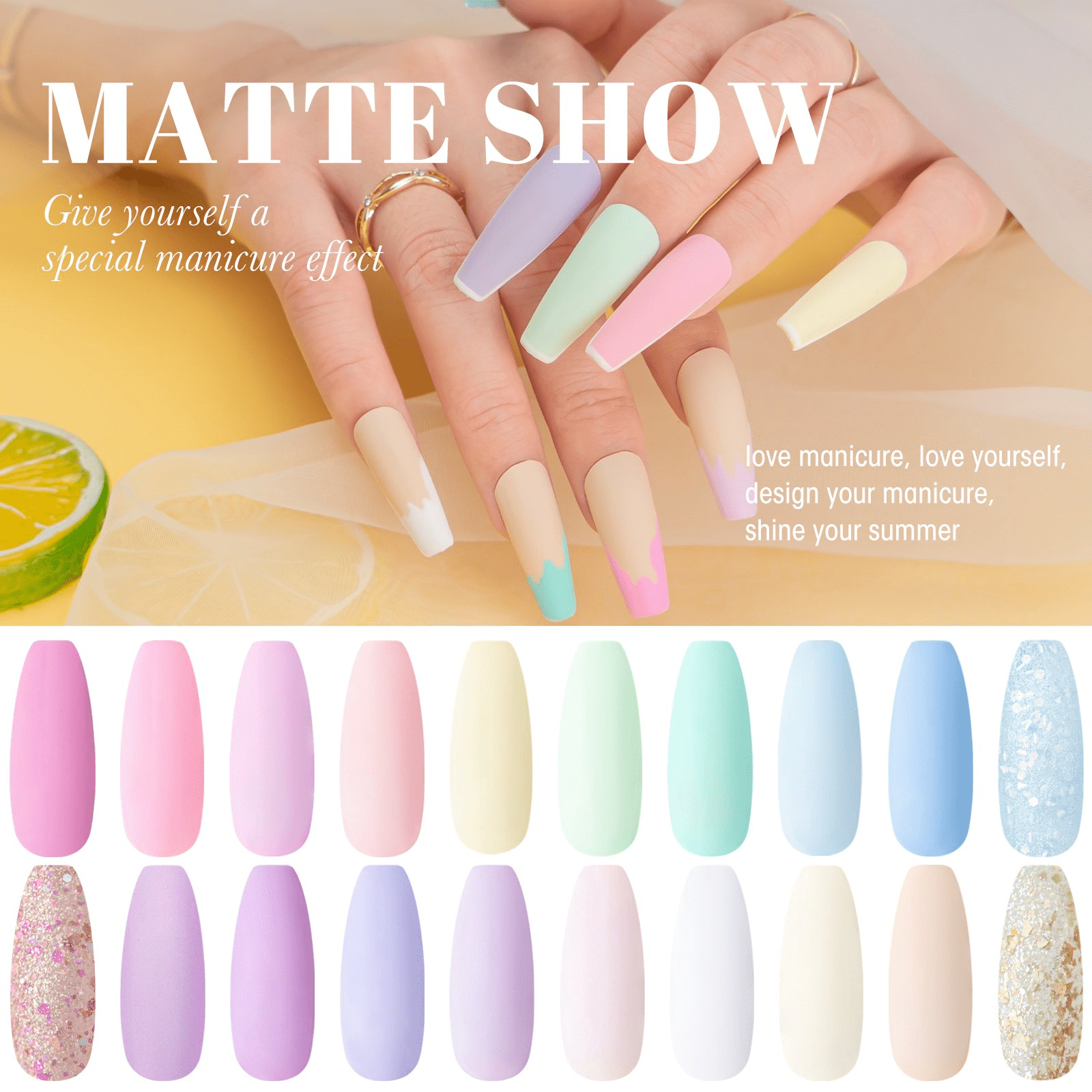 Perfect Summer Gel Nail Polish Kit, 20 Colors Gel Polish Macaron Soft Mist UV Nail Polish Gel Set with Glossy Base Top Coat Matte Coat, Manicure DIY Salon Nail Art Gift for Women Girls