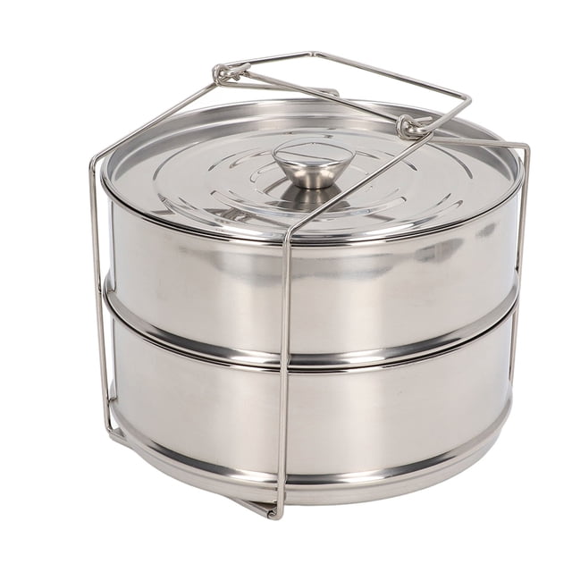 Steam Pot, Durability 2 Tier Stainless Steel Steam Pot Improve Efficency Stackable with Lid for Cooking