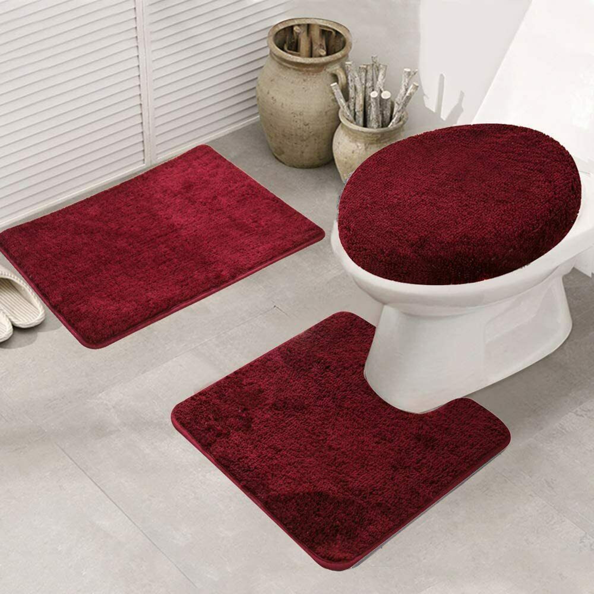 2 PCS Bathroom Rug Set, Ultra Soft Non Slip Bath Rug[31''X20 +20''X16'' U]  Red
