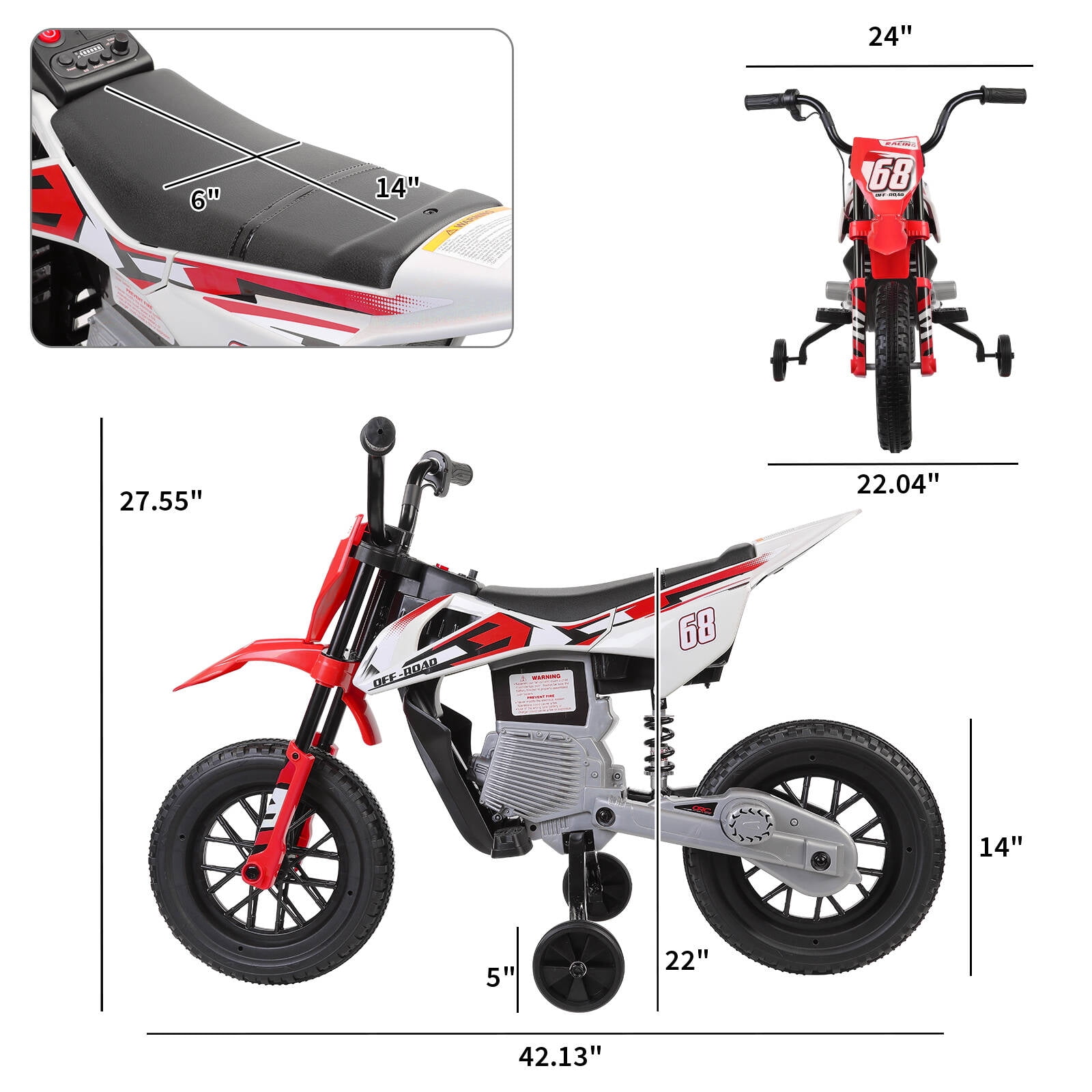 Tapoja 12V Kids Electric Dirt Bike w/ Twist Grip Throttle, Ride on Motorcycle w/ Training Wheels, Powered Ride on Toys for Boys Girls Ages 3-8, Spring Suspension, Dual Motors, Bluetooth, MP3
