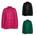 thumbnail image 4 of Txlixc Blusa de botón femenino, lentejuelas brillantes, manga larga, color sólido, gran solapa Txlixc moda, 4 of 4
