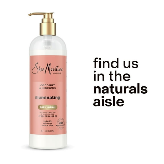 SheaMoisture Illuminating Moisturizing Body Lotion Coconut Oil & Hibiscus Dry Skin Niacinamide, 16 Fl oz