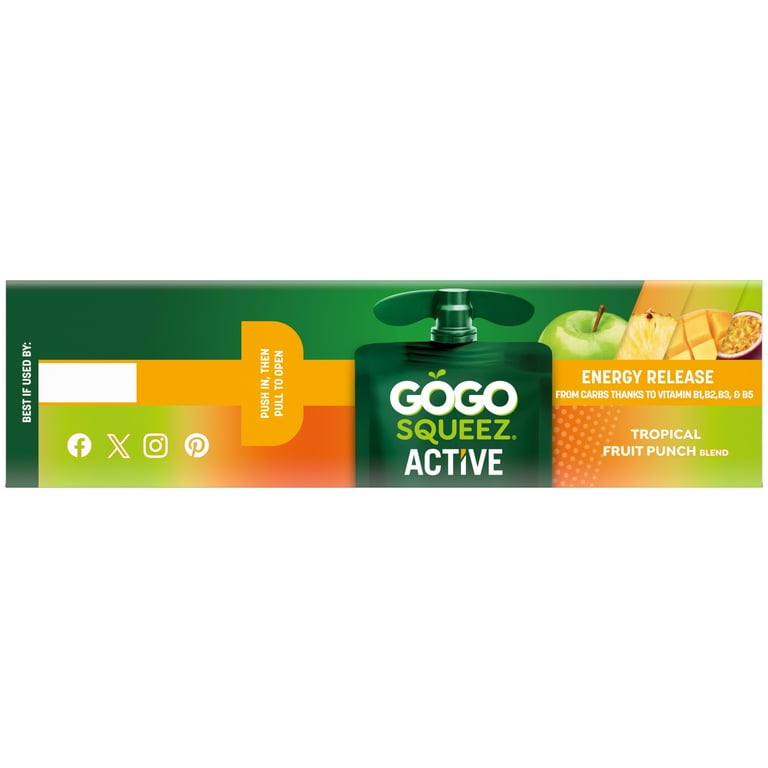GoGo squeeZ Active Energy No Sugar Added Tropical Fruit Blend