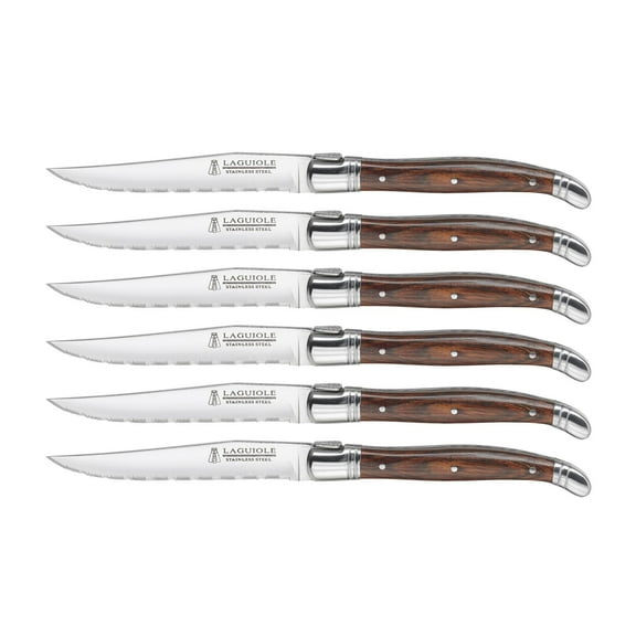 Laguiole Wood Handle Steak Knives Set Of 6-Brown & Gray