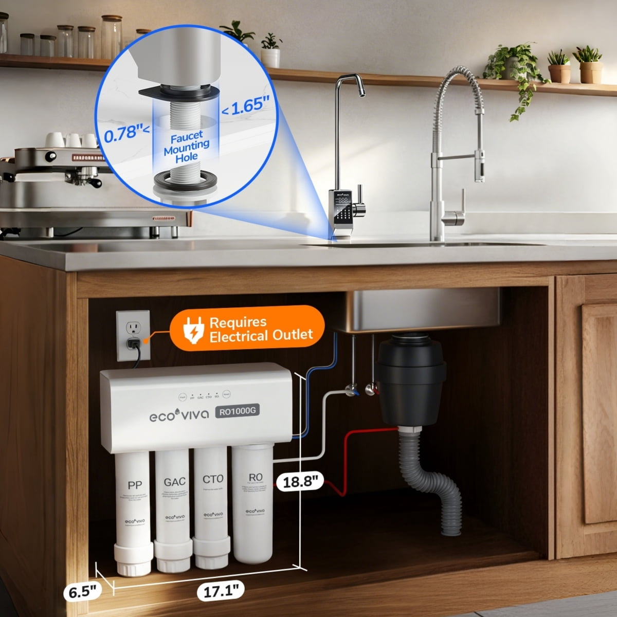 Ecoviva 1000GPD 9-Stage Tankless Alkaline RO System with 3:1 Reverse Osmosis Filter