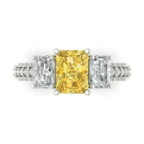 3.61 ctw 3 Stone Anniversary Ring for Women | Emerald Cut Natural Citrine | Hyperallergenic Solid 18K White Gold