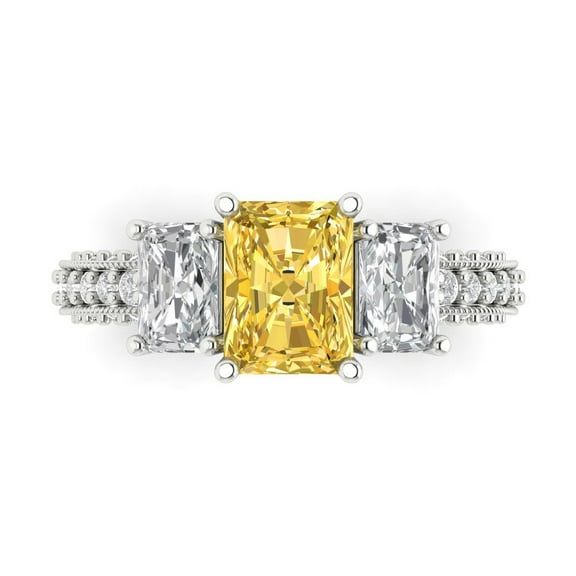Clara Pucci 14K White Gold 3.61ct Citrine Three-Stone Ring for Women