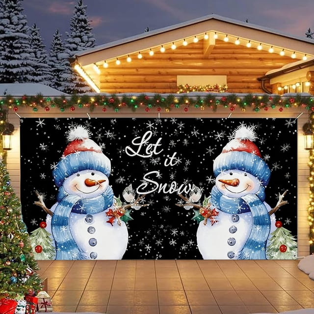 Cubierta navideña grande para puerta de garaje | Banner de tela para decoración navideña de exterior de 4,8 m x 2,1 m | Diseño navideño y festivo para fachadas | Poliéster resistente a la intemperie