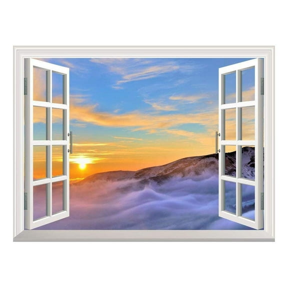 Removable Wall Sticker/Wall Mural - Majestic View of Sea of Clouds at Sunrise | Creative Window View Wall Decor - 24"x32"