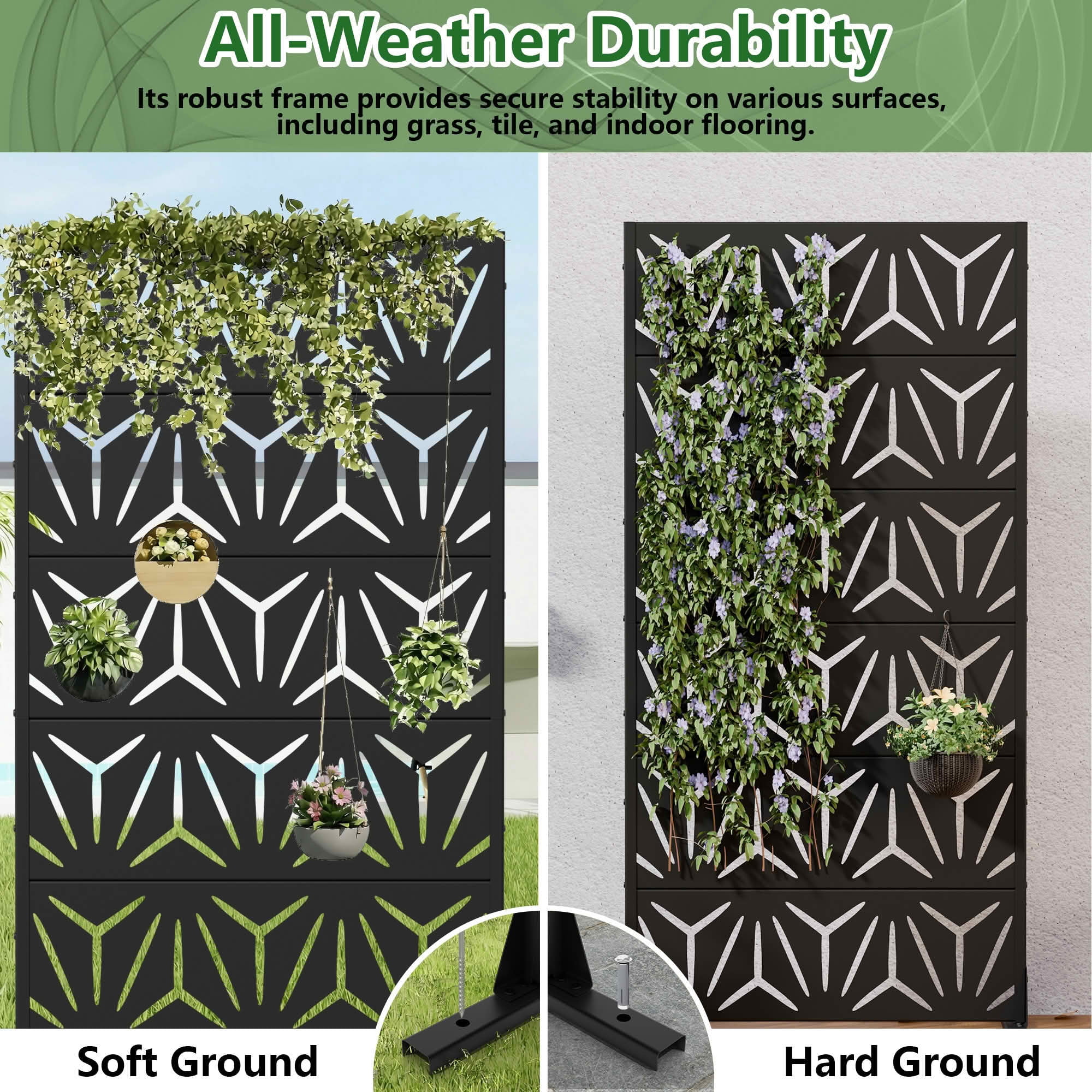 MAYEERTY 72x35x16 Inch Black Galvanized Steel Privacy Screen, 6 Piece Set for Outdoor Garden