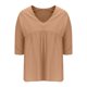 thumbnail image 5 of Camisetas de Manga Media para las Mujeres Color Sólido Raglan V-Cuello Patchwork Plisado Top, Nylon Spandex, 5 of 7