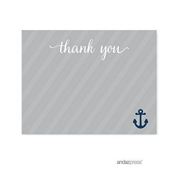 Navy Blue Nautical Baby Shower Party Blank Thank You Notes, 20-Pack