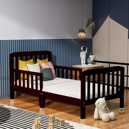 Fizzy Baby Classic Toddler Bed with Rails Wooden Beds for Kids  Espresso