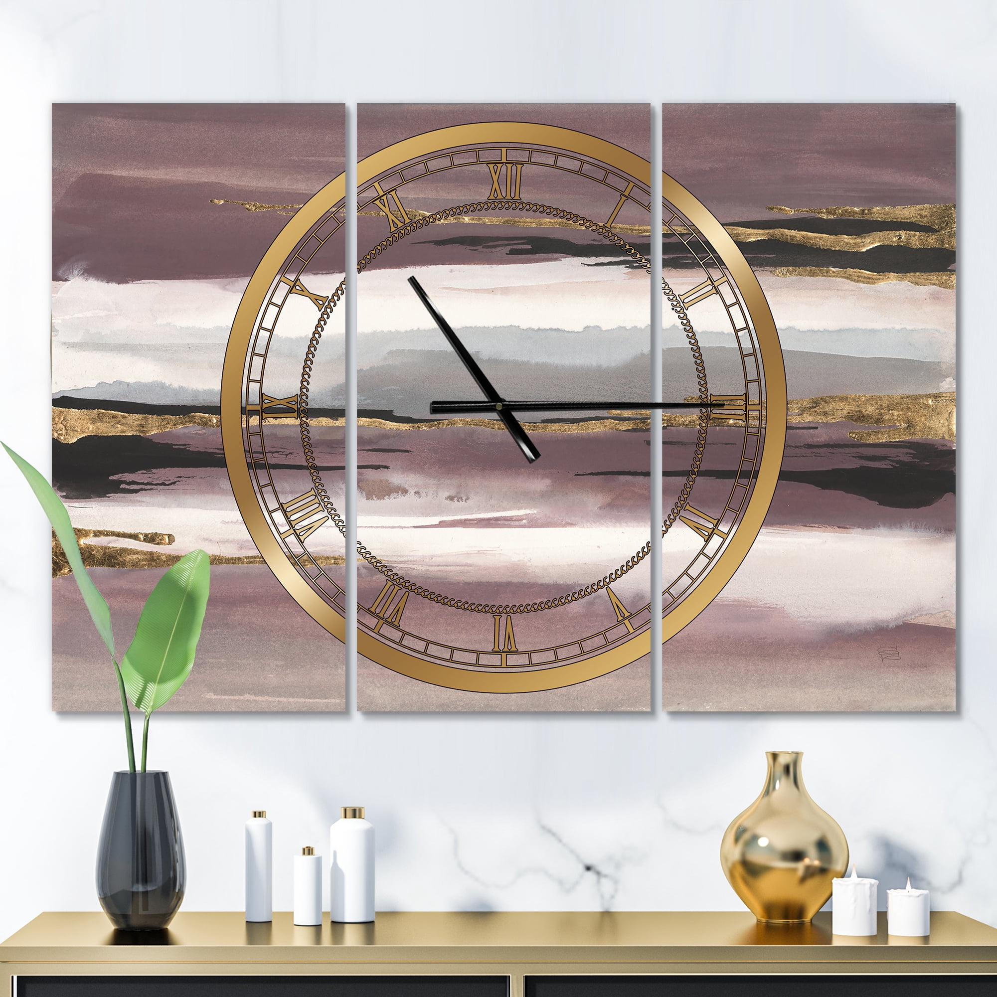 Designart 'Purple Glam Storm I' Modern wall clock