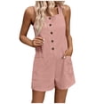 thumbnail image 1 of Womens Jumpsuits Summer Square Neck Button Sleeveless Jumpsuit Rompers Adjustable Waist Romper with Pockets, 1 of 5